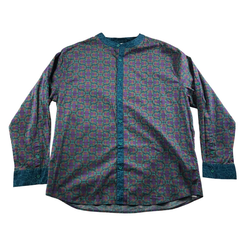 Marvel Disney Mens XXL Geometric Print Mandarin Collar Button Up Shirt New